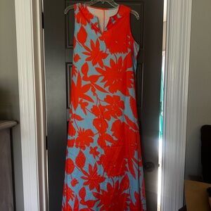 Vibrant Floral Maxi Dress - Orange and Blue